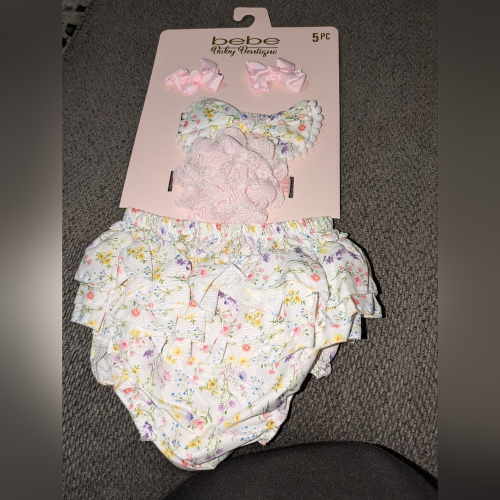 Floral Baby Bloomers with Headband and Bows
